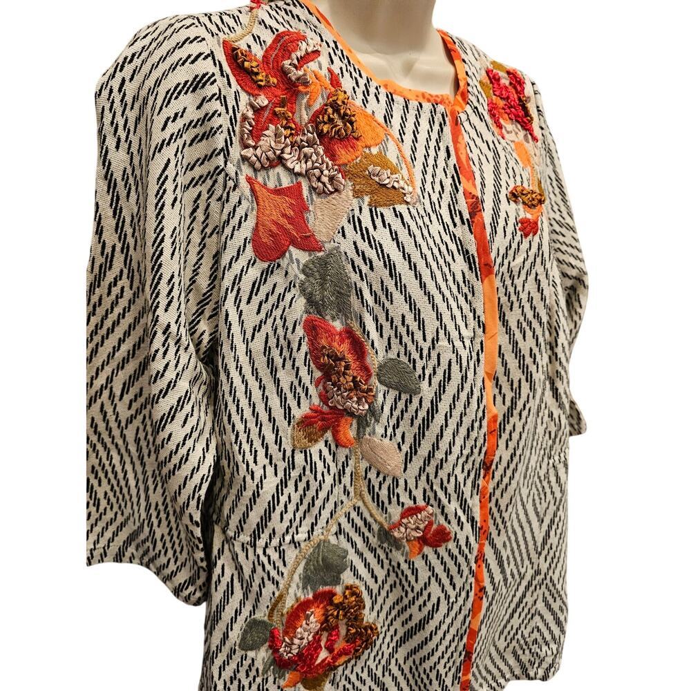 Artisan Applique Jacket twill DETAILED jacket career casual 3/4 sleeve 1 (S) EUC